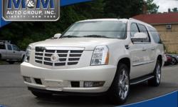 Price: $76680
Make: Cadillac
Model: Escalade ESV
Color: White Diamond Tri-Coat
Year: 2013
Mileage: 0
M & M Auto Group is honored to present a wonderful example of pure vehicle design... this 2013 Cadillac Escalade ESV Luxury only has 0 miles on it and