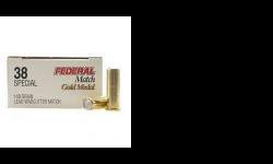 "
Federal Cartridge GM38A 38 Special 38 Special, 148gr, Lead Wadcutter Match, (Per 50)
Load number: GM38A Gold Medal Pistol
Caliber: 38 Special
Bullet Weight: 148 grains 9.59 grams
Bullet Style: Lead Wadcutter Match
Primer number: GM100M Gold Medal
Usage: