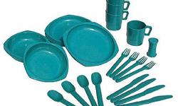 Camper 4 Person Tableware SetIdeal for any group camping trip. Made of durable plastic. Comes in plastic carry case.Includes 4 table settings:- 4 knives, forks and spoons- 4 stackable 8 fl.oz mugs- 4 bowls (6")- 4 plates (7")- Salt and pepper shaker