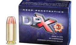 CorBon DPX 40 S&W, 140Gr Lead-free Barnes TSX, 20 Rounds. The DPX round is loaded with a solid copper hollowpoint bullet that combines the best of the high speed JHPs, heavy weight, & deep penetrating. Recoil and recovery between shots are similar to the