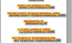 Tickets For Disney Live! Phineas and Ferb Broome County Veterans Memorial Arena Binghamton, NY 4:00 & 7:00 PM
Buy Tickets For The 4:00 PM Show Here
Buy Tickets For The 7:00 PM Show Here