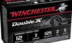 Winchester DoubleX Magnum Turkey, 12Ga 3", 2oz #5 Copper Plated Hard Shot - 10 Rounds. Supreme Double-X Turkey Loads are packed with all the hard hitting, bird bagging ingredients you need to satisfy your taste for smoked turkey. Features Copper Plated